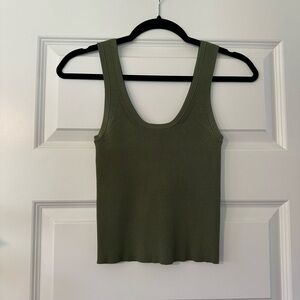 House of Harlow Ribbed Scoop Neck Tank Top - Olive Green